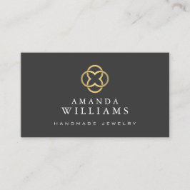 Tarjeta De Visita Modern Clover Gold Logo Lujo Boutique Gray Oscuro