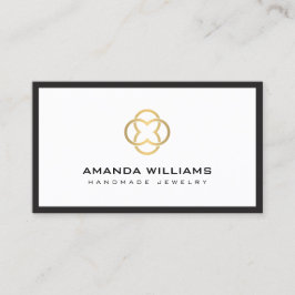 Tarjeta De Visita Modern Clover Gold Logo Lujo Boutique White