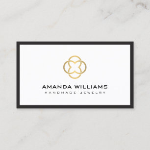 Tarjeta De Visita Modern Clover Gold Logo Lujo Boutique White
