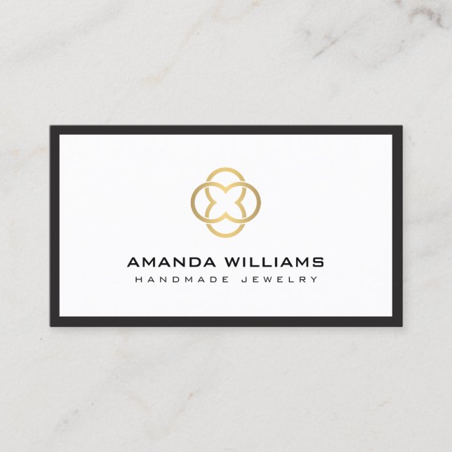 Tarjeta De Visita Modern Clover Gold Logo Lujo Boutique White (Anverso)