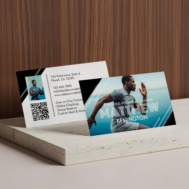 Tarjeta De Visita Modern Coach Personal Trainer Fitness Photos Gym (Modern Trendy Fitness Personal Trainer Photo Business Card)