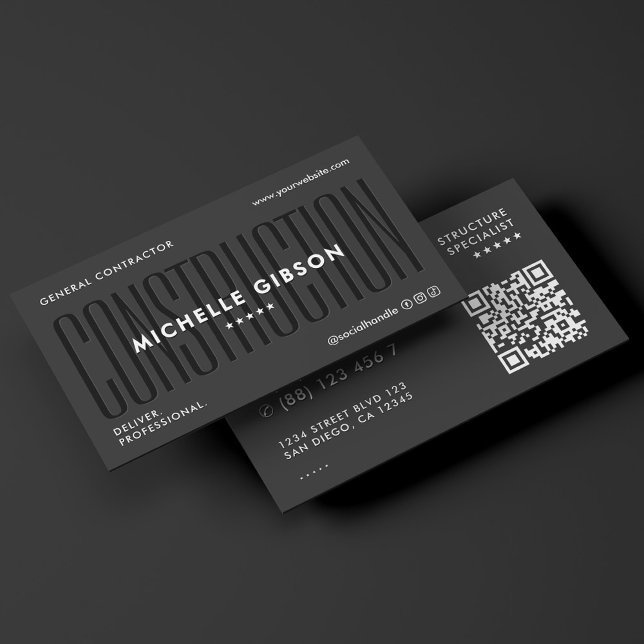Tarjeta De Visita Modern Construction Contractor Engineer Black (Modern Construction Contractor Engineer Black Business Card
)