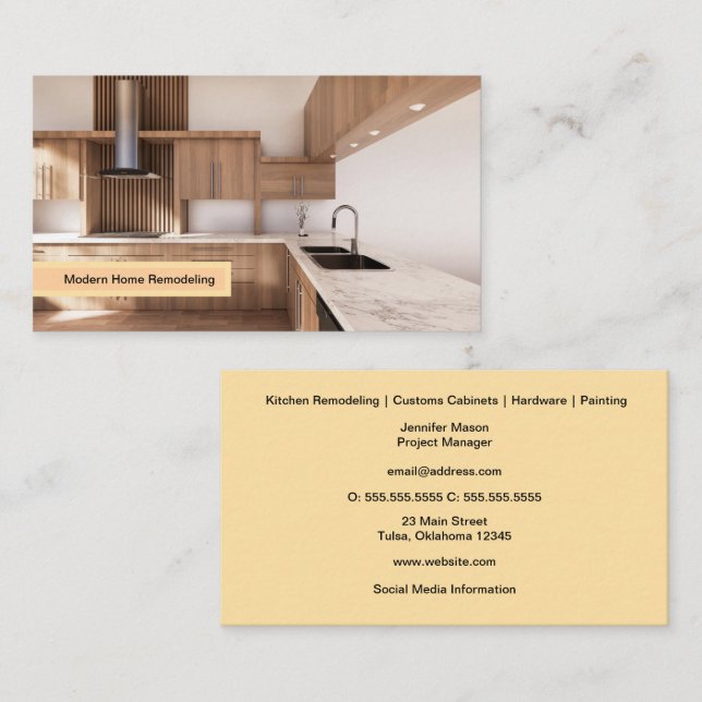 Tarjeta De Visita Modern Contractor - Sleek Kitchen & Construction (Anverso / Reverso)