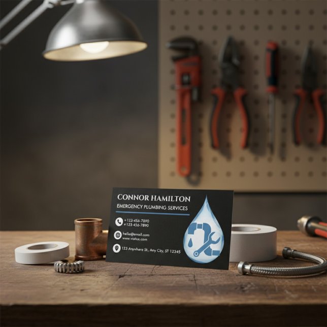 Tarjeta De Visita Modern Cool Blue Emergency Plumbing Services (Subido por el creador)
