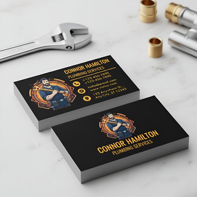 Tarjeta De Visita Modern Cool Cartoon Plumber Blue Orange (Subido por el creador)