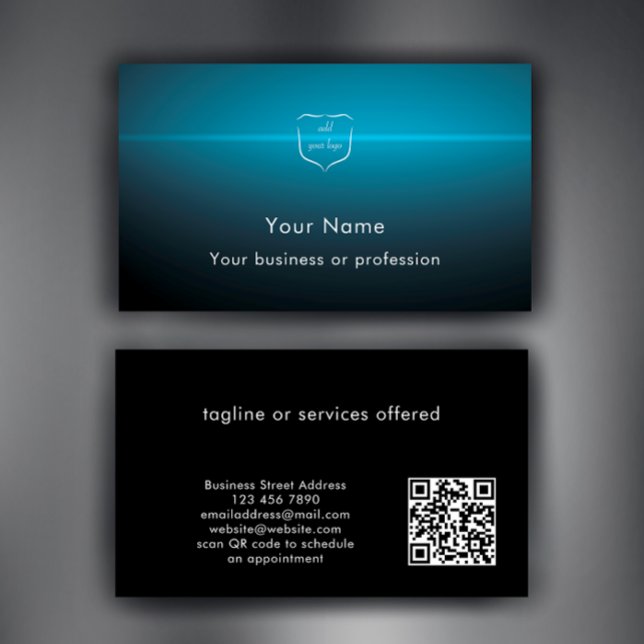 Tarjeta De Visita Modern Cool Logo QR Code Technology Professional (Personalize these cool blue light burst professional business card template. Add logo & QR code.
)