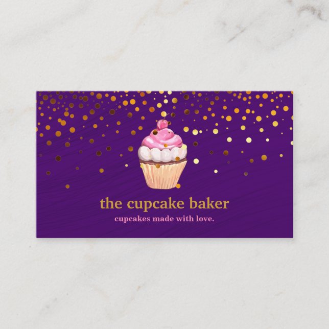 Tarjeta De Visita Modern Cupcake Logo Bakery Chef Catering Confetti  (Anverso)