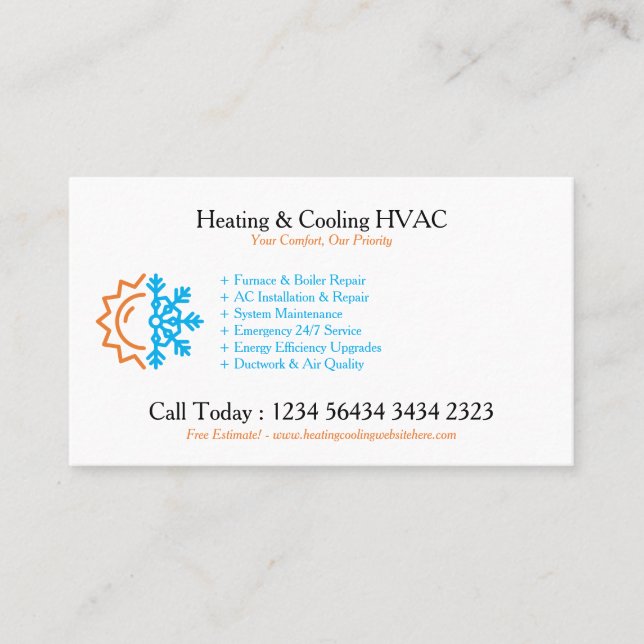 Tarjeta De Visita Modern CUSTOMIZABLE Heating & Cooling (Anverso)