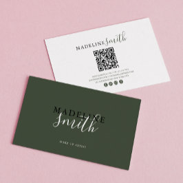 Tarjeta De Visita Modern Dark Green Script QR code
