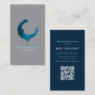 Tarjeta De Visita Modern Dark Grey & Blue Paint Swirl | Custom