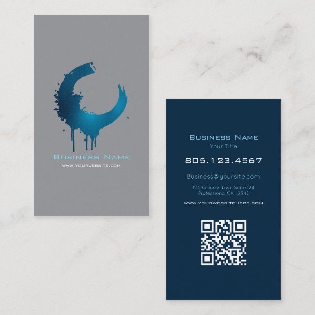 Tarjeta De Visita Modern Dark Grey & Blue Paint Swirl | Custom (Anverso / Reverso)