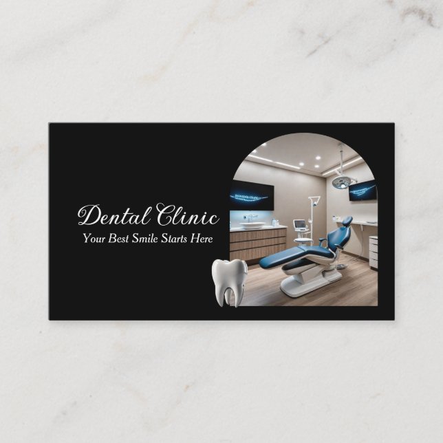 Tarjeta De Visita Modern Dental Clinic QR Code black and white (Anverso)
