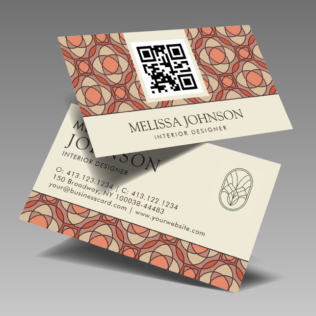 Tarjeta De Visita Modern Earthy Mosaic Interior Designer QR Code (Subido por el creador)