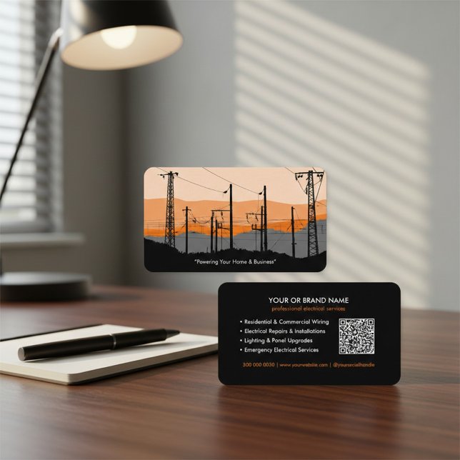 Tarjeta De Visita Modern Electrician Business Card with Power Lines (Subido por el creador)