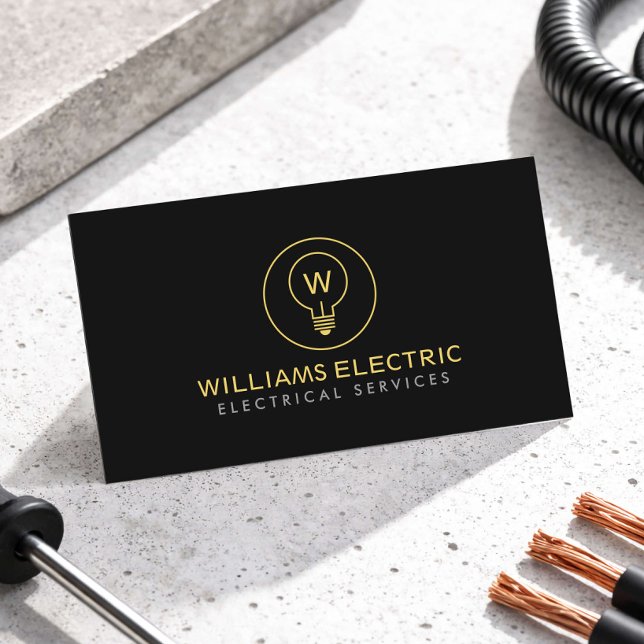 Tarjeta De Visita Modern Electrician Logo Monogram Black (Subido por el creador)