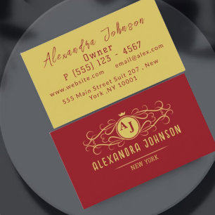 Tarjeta De Visita Modern Elegance  Burgundy Wine Gold monogram