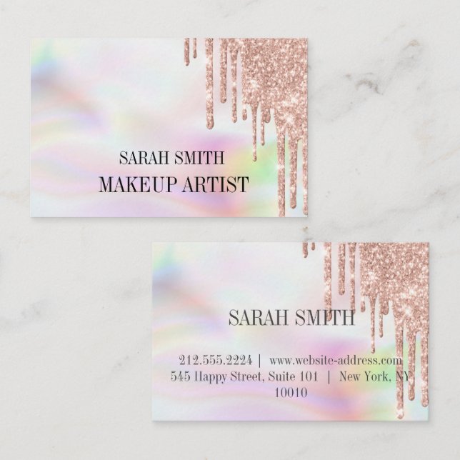 Tarjeta De Visita Modern Eleganht opal, deja caer el rosa de negocio (Anverso / Reverso)