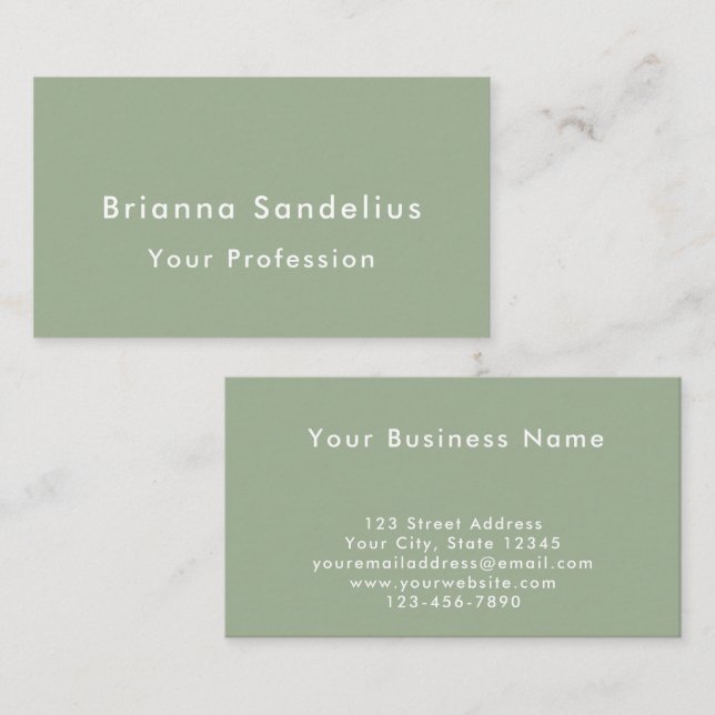 Tarjeta De Visita Modern Elegant Custom Sage Green Professional (Anverso / Reverso)