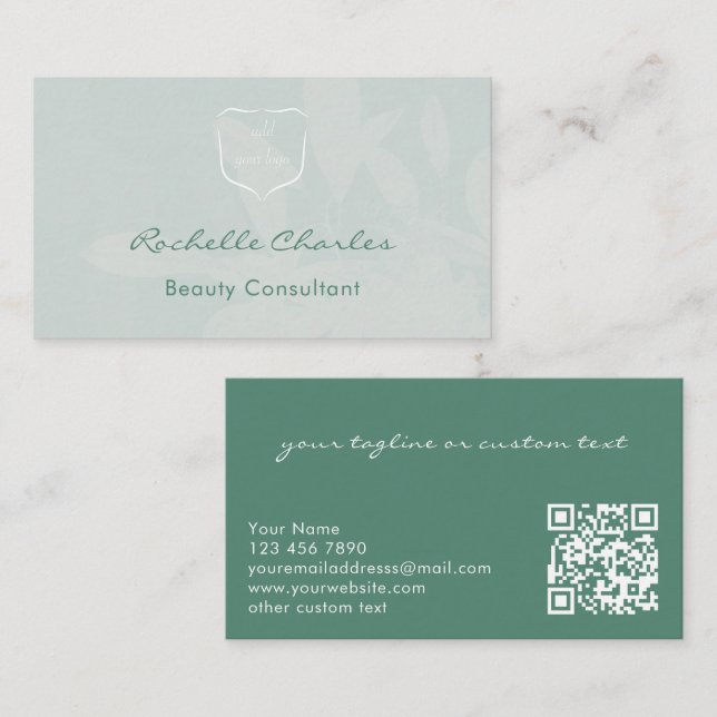 Tarjeta De Visita Modern Elegant Eucalyptus Add Logo QR Code Beauty (Anverso / Reverso)