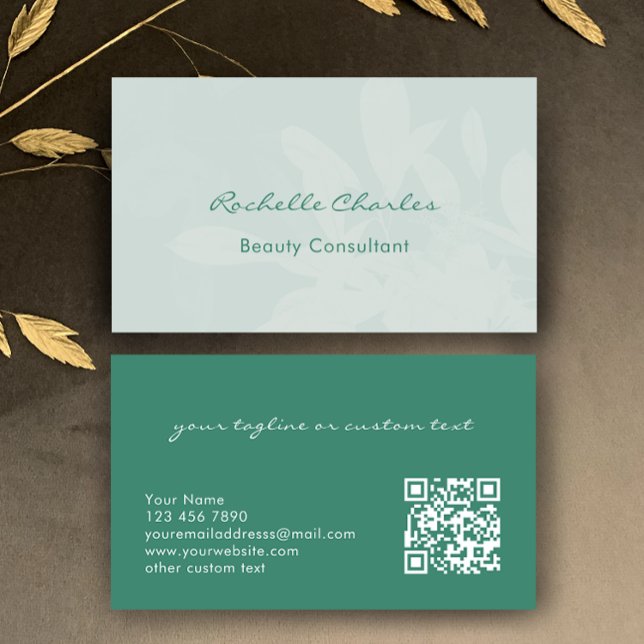 Tarjeta De Visita Modern Elegant Eucalyptus Green Beauty Consultant (Edit this business card template.  Beautiful green botanical design with elegant modern script.
)