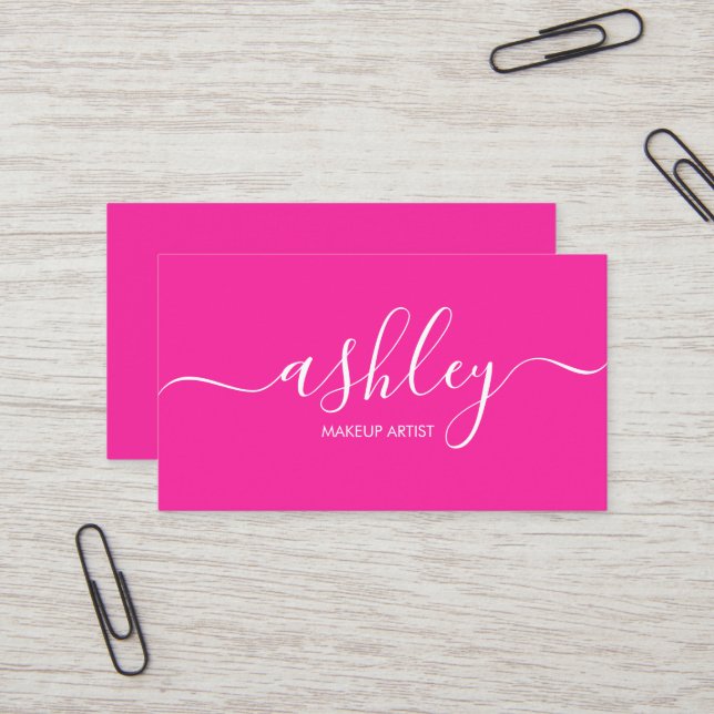 Tarjeta De Visita Modern Elegant Girly Calligraphy Pink (Anverso/Reverso In Situ)