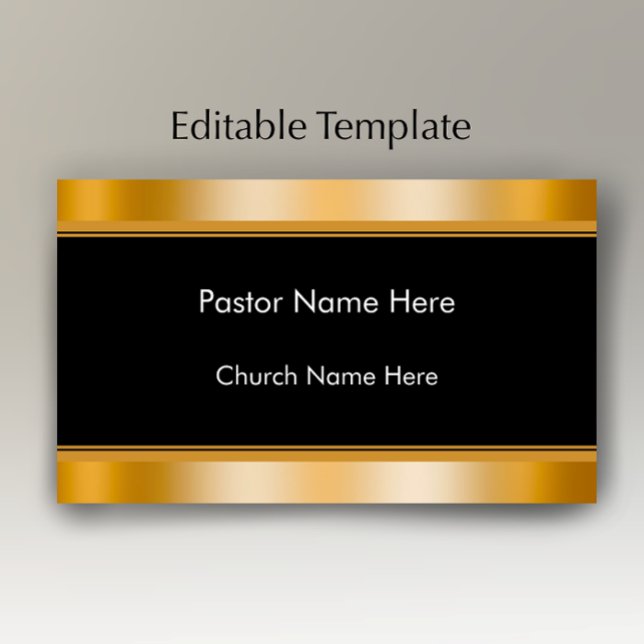 Tarjeta De Visita Modern Elegant Gold Custom Text Church Pastor  (Add your name and custom text to this stylish faux gold and black business card template.
)