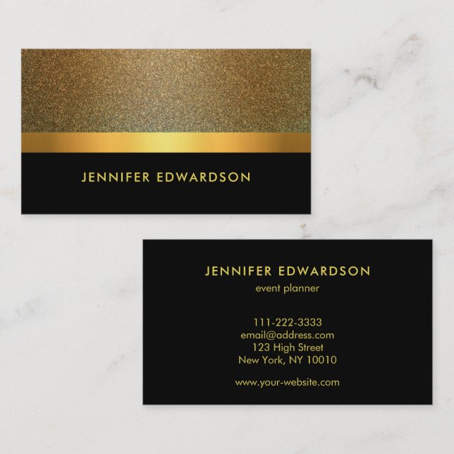 Tarjeta De Visita Modern Elegant gold glitter black professional (Anverso / Reverso)