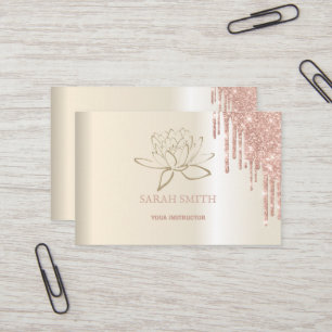 Tarjeta De Visita Modern Elegant gotas rosa dorado, flor de loto