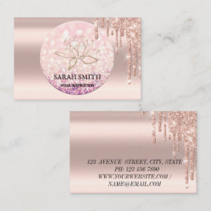 Tarjeta De Visita Modern Elegant gotas rosa dorado, loto