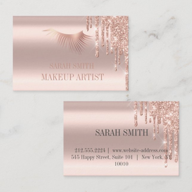 Tarjeta De Visita Modern Elegant gotea rosa dorado (Anverso / Reverso)