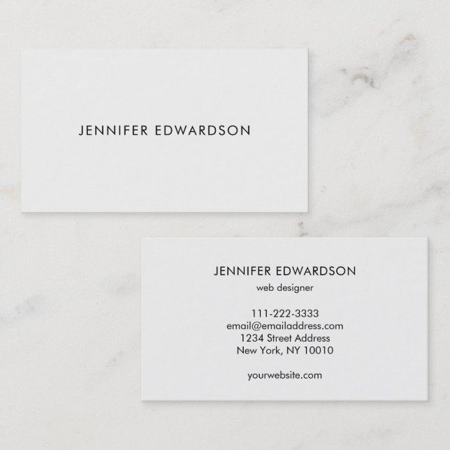 Tarjeta De Visita Modern elegant minimalist plain white professional (Anverso / Reverso)