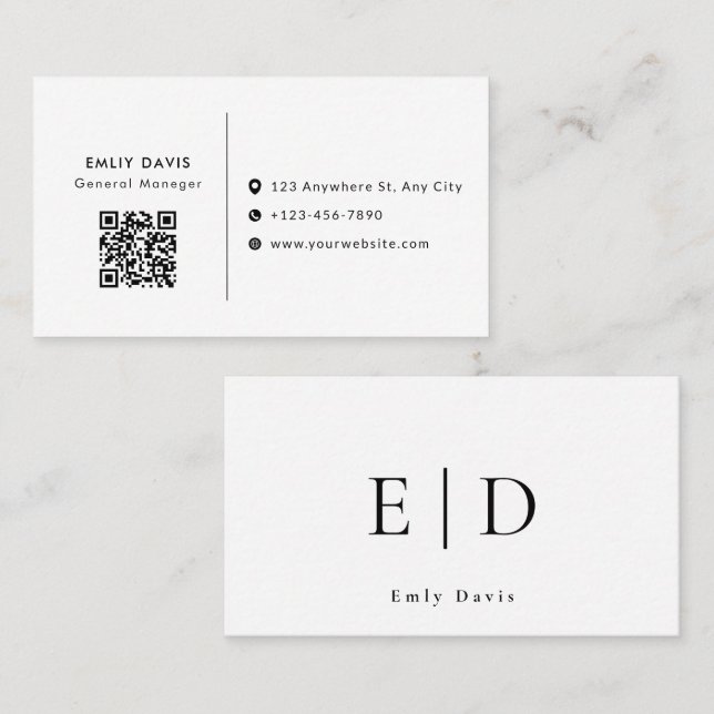 Tarjeta De Visita Modern Elegant Minimalist QR Code Business Card (Anverso / Reverso)
