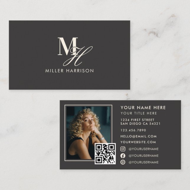 Tarjeta De Visita Modern Elegant Monogram Luxury Photo QR Code (Anverso / Reverso)