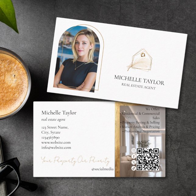 Tarjeta De Visita Modern Elegant Real Estate Realtor Photo Gold (modern elegant gold foil real estate logo )