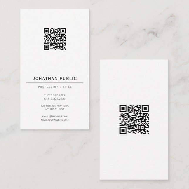 Tarjeta De Visita Modern Elegant Simple QR Code Template Vertical (Anverso / Reverso)