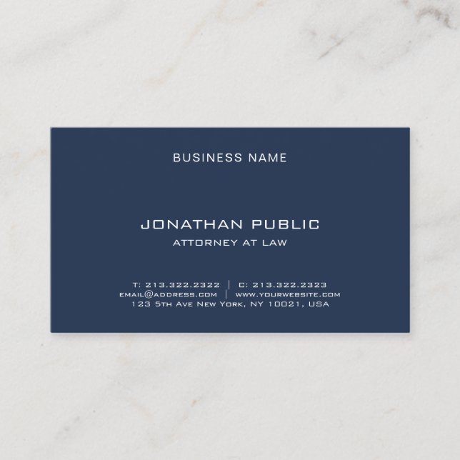 Tarjeta De Visita Modern Elegant Template Attorney Lawyer Navy Blue (Anverso)