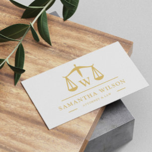 Tarjeta De Visita Modern Elegant White Gold Attorney Lawyer