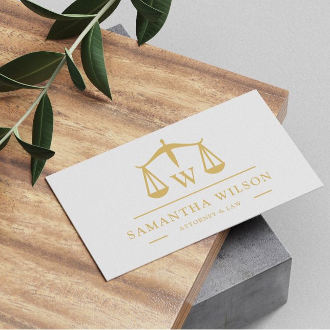 Tarjeta De Visita Modern Elegant White Gold Attorney Lawyer (Subido por el creador)