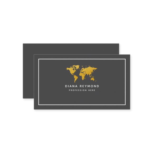 Tarjeta De Visita Modern Elegant World Map Dark-Gray (Anverso/Reverso In Situ)