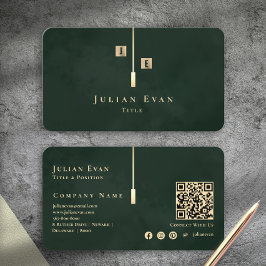 Tarjeta De Visita Modern Emerald Green Gold Monogram Business Card