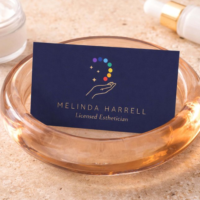 Tarjeta De Visita Modern Esthetician Skincare Healing Hand Dark Blue (Subido por el creador)