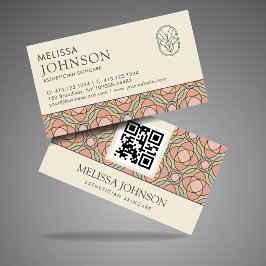 Tarjeta De Visita Modern Esthetician Skincare QR Retro Geometric