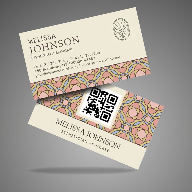 Tarjeta De Visita Modern Esthetician Skincare QR Retro Geometric (Subido por el creador)