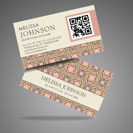 Tarjeta De Visita Modern Esthetician Skincare QR Retro Geometric Bus