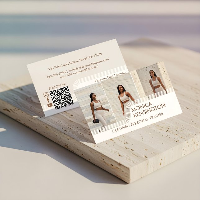 Tarjeta De Visita Modern Fitness Coach Personal Trainer Photo Layout (Modern Fitness Personal Trainer Three Photo Layout Business Card)