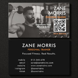 Tarjeta De Visita Modern Fitness Coach Photo QR Code