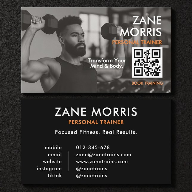 Tarjeta De Visita Modern Fitness Coach Photo QR Code (Subido por el creador)