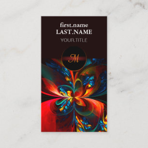 Tarjeta De Visita Modern Floral Resumen Art Naranja Patrón Azul #14