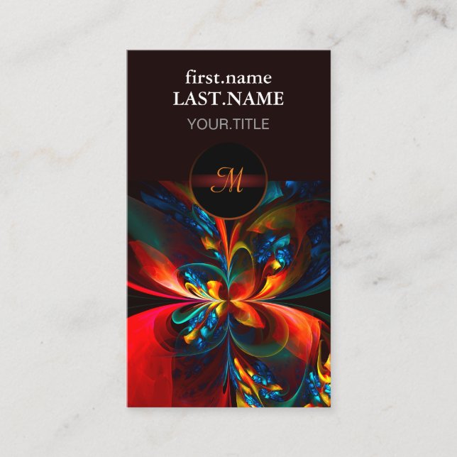 Tarjeta De Visita Modern Floral Resumen Art Naranja Patrón Azul #14 (Anverso)