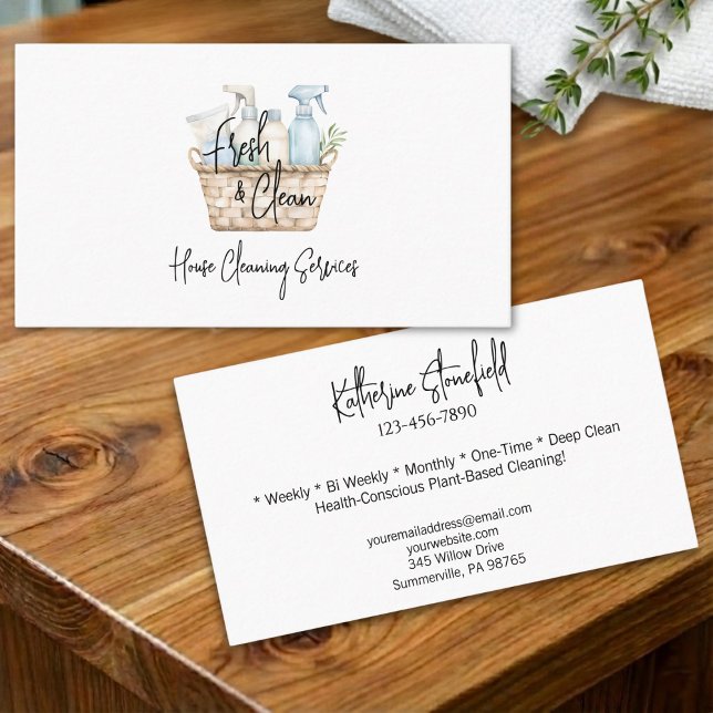 Tarjeta De Visita Modern Fresh Personalizable House Cleaning Service (Subido por el creador)